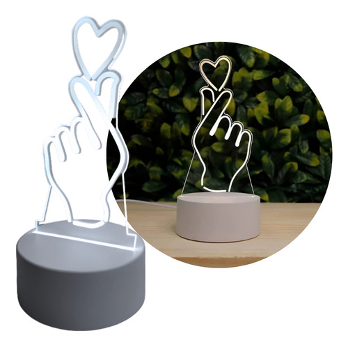 Luminária Abajur Led 3d 3 Niveis De Cores Mão Com Coração
