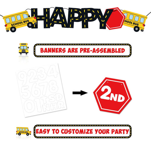 Cartel De Feliz Cumpleaños De Autobús Escolar Con Ruedas En
