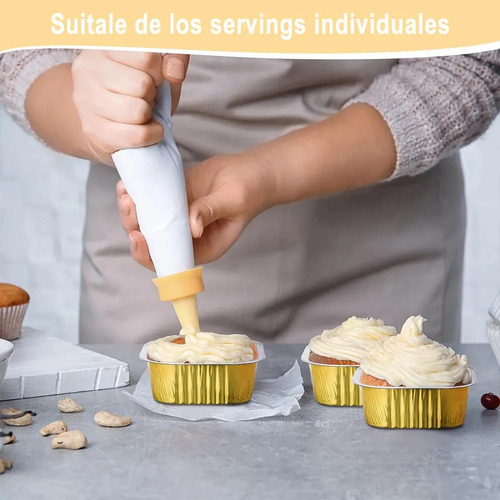 BANNA 50 Molde Para Tarta De Aluminio Desechable Con Tapa+cuchara,5 oz Mini Moldes para Tartas, Moldes Cuadrados de Foil para Tartas de Bodas, Fiestas y Cumpleaños, 9*9*3.5cm,Dorado
