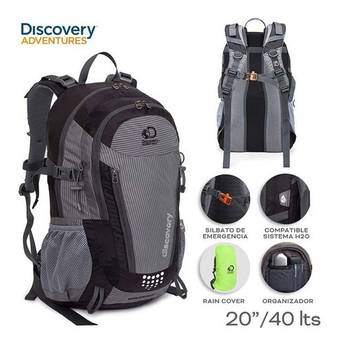 Imagen 3 de 8 de Mochila De Camping Trekking Discovery Adventure 40l C/ Funda Color 21619 Negra
