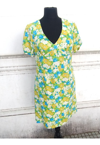 Vestido Vintage Floreado Amarillo Y Verde 