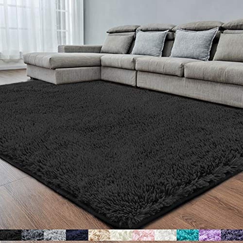 Rugtuder Alfombra Negra Super Suave Para Dormitorio, 5 X 8,6