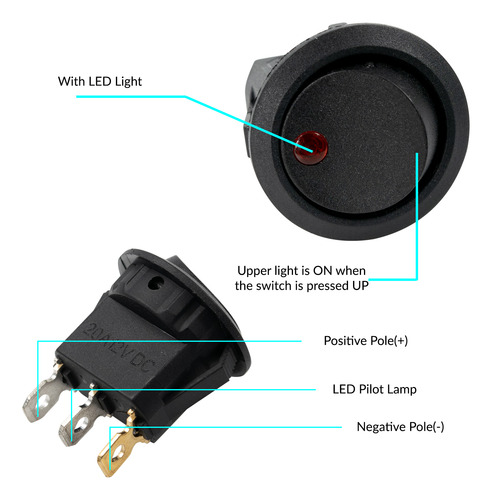 Interruptor Led Redondo Con Forma De Balancín Para Coche