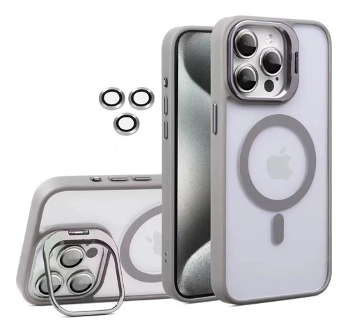 Funda Magnética Stand Para Iphone + Protector De Cámara Iphone 11 Gris