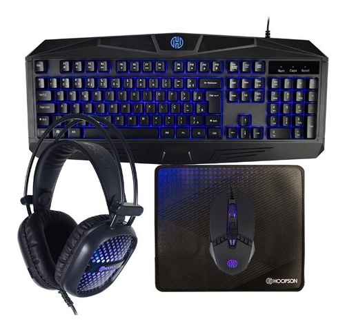 Kit Gamer Hoopson Teclado, Mouse, Mouse Pad, Headset Azul