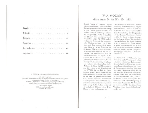 W.a. Mozart: Missa Brevis In D Major, K.194 (mini Score).