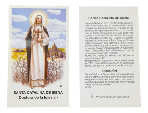 Estampas Santa Catalina De Siena Santoral Virgen X 100 