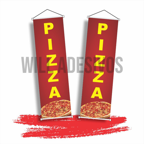 Kit 2 Banners Pizza Pizzaria Comida Serviço Lona 100x30cm