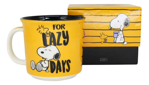 Caneca Cerâmica Snoopy Peanuts For Lazy Days 350 Ml Cor Amarelo