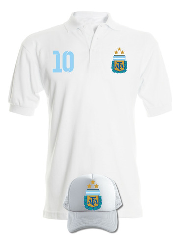 Camiseta Tipo Polo Leo Messi Arg Obsequio Gorra Serie White