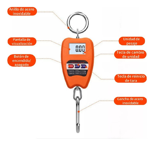 Báscula Balanza Colgante Gancho Digital Lcd Portátil 200kg