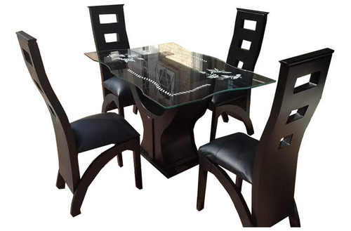 Comedor De 4 Puestos En Madera Y Mesa De Vidrio