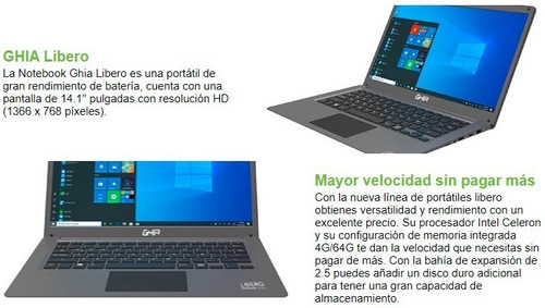 Laptop Core I3 Ram 8gb Ssd 256 Pantalla 14.1 Ghia Libero Off