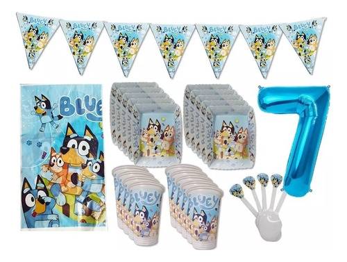 Kit Decoración Cumpleaños Bluey X24 + Vela + Número Fiesta