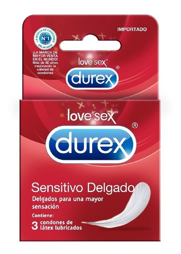 Durex Sensitivo Delgado Caja 3 Condones Preservativos Látex