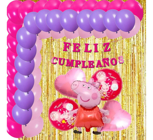 Decoración Con Globos Peppa Pig Cortina Guirnalda