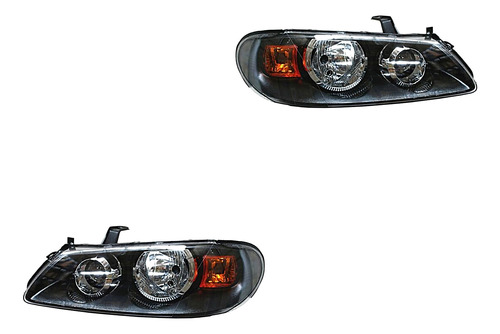 Par Juego Faros Nissan Almera  2003 - 2005 Fondo Negro Tyo