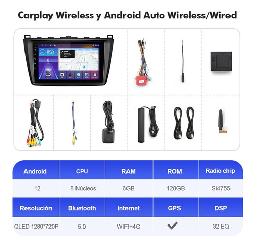 Estéreo 6+128g For Mazda 6 2007-2014 4g Qled Carplay Gps