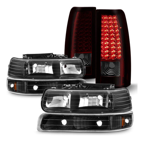 Para Chevy Silverado Negro Faro+señal Parachoque Led Rojo