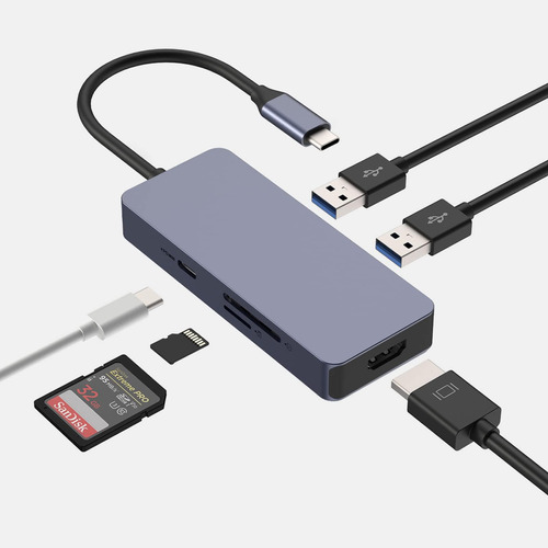 Adaptador Usb C, Concentrador Usb C 6 En 1 Con Hdmi 4k, Puer