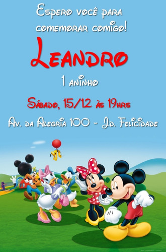 Convite Aniversário Festa / Turma Do Mickey Mouse - Disney 3