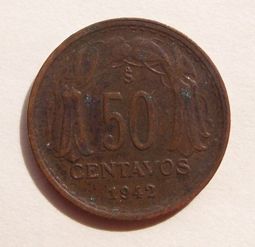 Moneda 1942 Chile 50 Cent. Unico Año De Esta Denominacion !!