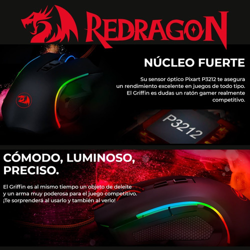Imagen 3 de 7 de Mouse Gamer Redragon M607 Griffin, Rgb, 7200dpi, 8 Botones