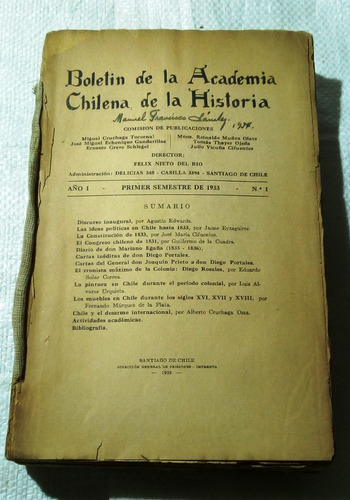 Boletín De La Academia Chilena De La Historia. Año I. N. 1