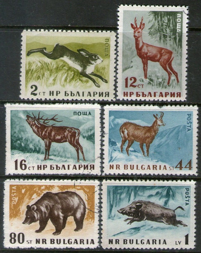 Bulgaria 6 Sellos Liebre, Ciervo, Oso, Jabalí Año 1958 