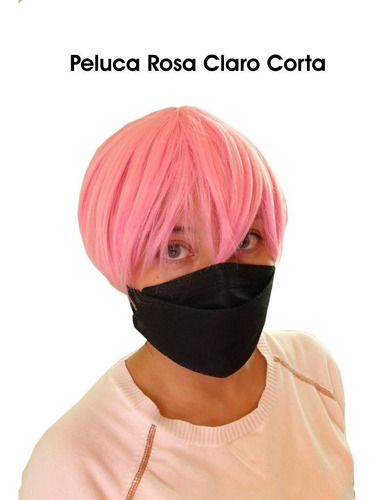 Peluca Rosa Corta Con Fleco Tipo Cosplay Anime Boy