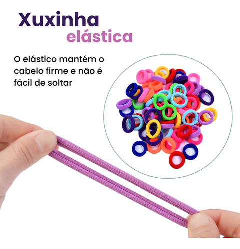 100un Elástico Mini Xuxinha Neon De Cabelo Sem Metal Macio