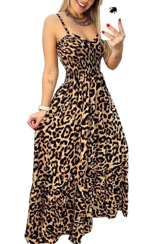 Vestido Largo Sexy De Talla Grande Con Estampado De Leopardo