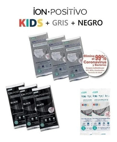 Imagen 1 de 4 de Combo Familiar Barbijos Gris / Black / Kid Ion Pos