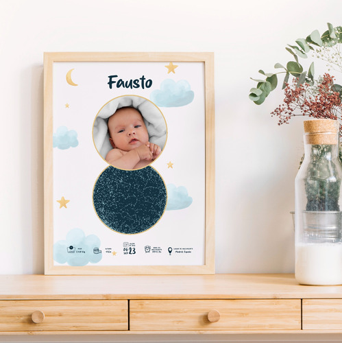 Cuadro Mapa Estrellas Personalizado Regalo Bebé Niño Foto