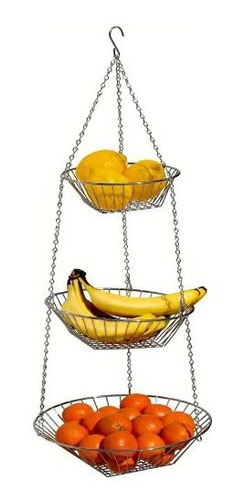 Decobros Hanging Fruit Basket 3 Niveles, Cromo