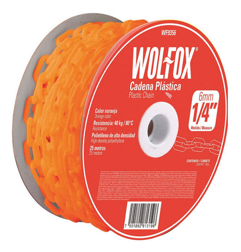 Cadena Plastica Naranja 1/4 25m Wf9356 Wolfox