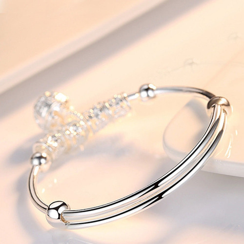 Imagen 5 de 7 de Pulsera Mujer Plata Retro Rondeles Ajustable Brazalete Charm