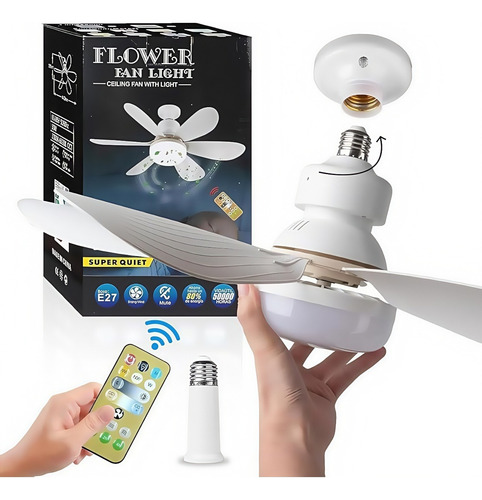Ventilador De Techo Led E27 40w Con Lámpara Y Control Remoto 52 Cm Blanco Blanco Plástico 6
