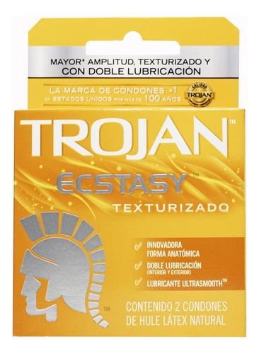 Caja de condones Trojan ecstasy texturizado de hule látex 2 unidades