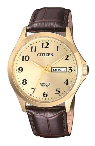 Reloj Citizen Hombre Cuero Clasico Calendario Bf500205p Color de la malla Marrón oscuro Color del bisel Dorado Color del fondo Dorado