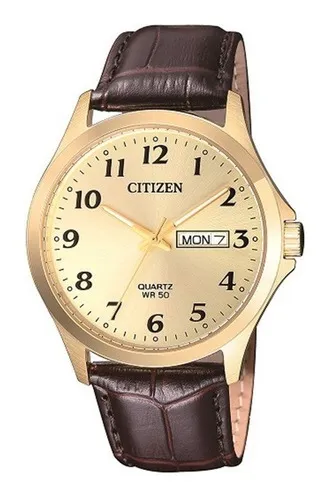 Reloj Citizen Hombre Cuero Clasico Calendario Bf500205p Color de la malla  Marrón oscuro Color del bisel Dorado Color del fondo Dorado