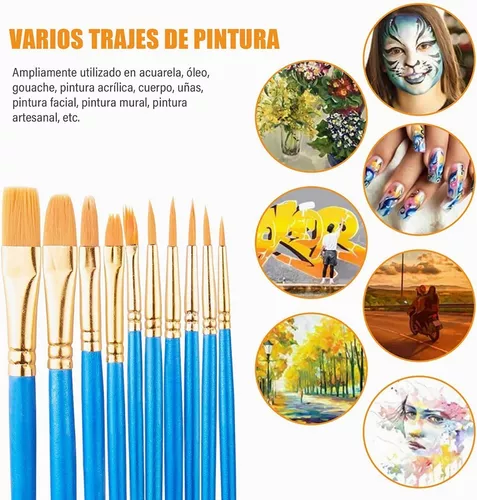 Juego de pinceles de pintura acrílica, juego de 2 unidades / 20 pinceles  profesionales para acuarela, aceite, miniatura, detalles, pintura facial