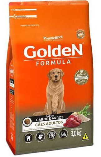 Ração Golden Cães Adultos Carne E Arroz 3kg 