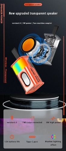 Imagem 4 de 4 de Caixa Som Battle Armour5w Transparent Rgb/wireless/bluetooth