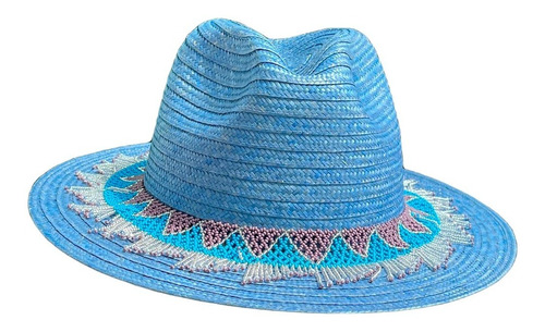 Sombrero Fedora Azul Ala Plana Exclusivo Fino