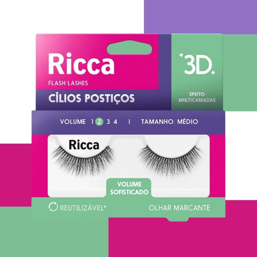 Cílios Postiços Médio Efeito 3d Multicamadas Volume 2 Ricca
