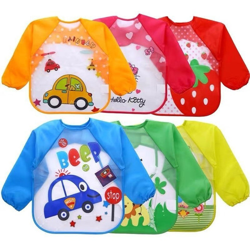 Pack 6 Unidades Babero Manga Larga Impermeable Niño O Niña