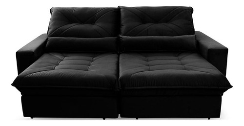 Sofá Retrátil Reclinável Sevilha 3,00m Suede Preto C/ Molas