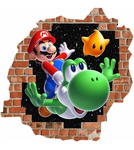 Vinilo Efecto 3d Pared Rota Mario Bros - 80cmx80cm