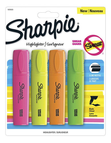 Sharpie:  Blister Resaltador Punta Biselada Surtido X4